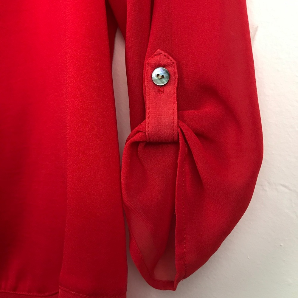 Express Red Pullover Blouse With Tabbed Sleeves Xs - image 3